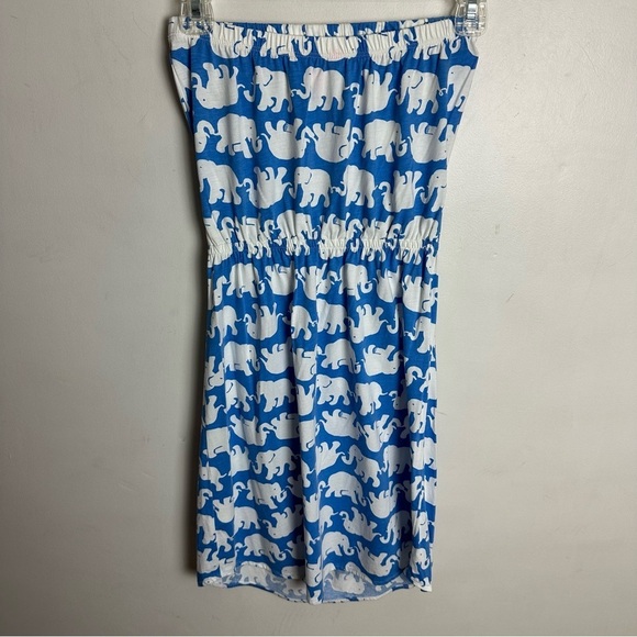Lilly Pulitzer Windsor Strapless Dress XS Tusk In Sun Blue White Elephants Pima - Picture 1 of 8